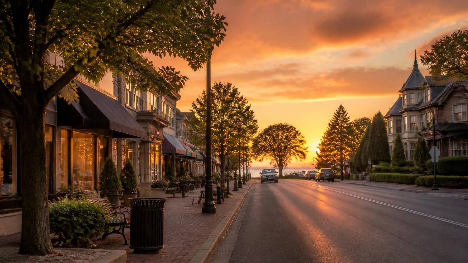 Golden-hour view of Whitefish Bay, Wisconsin