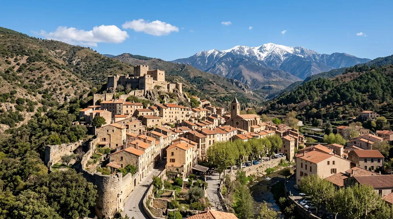 Sunny daytime view of Prats-de-Mollo-la-Preste