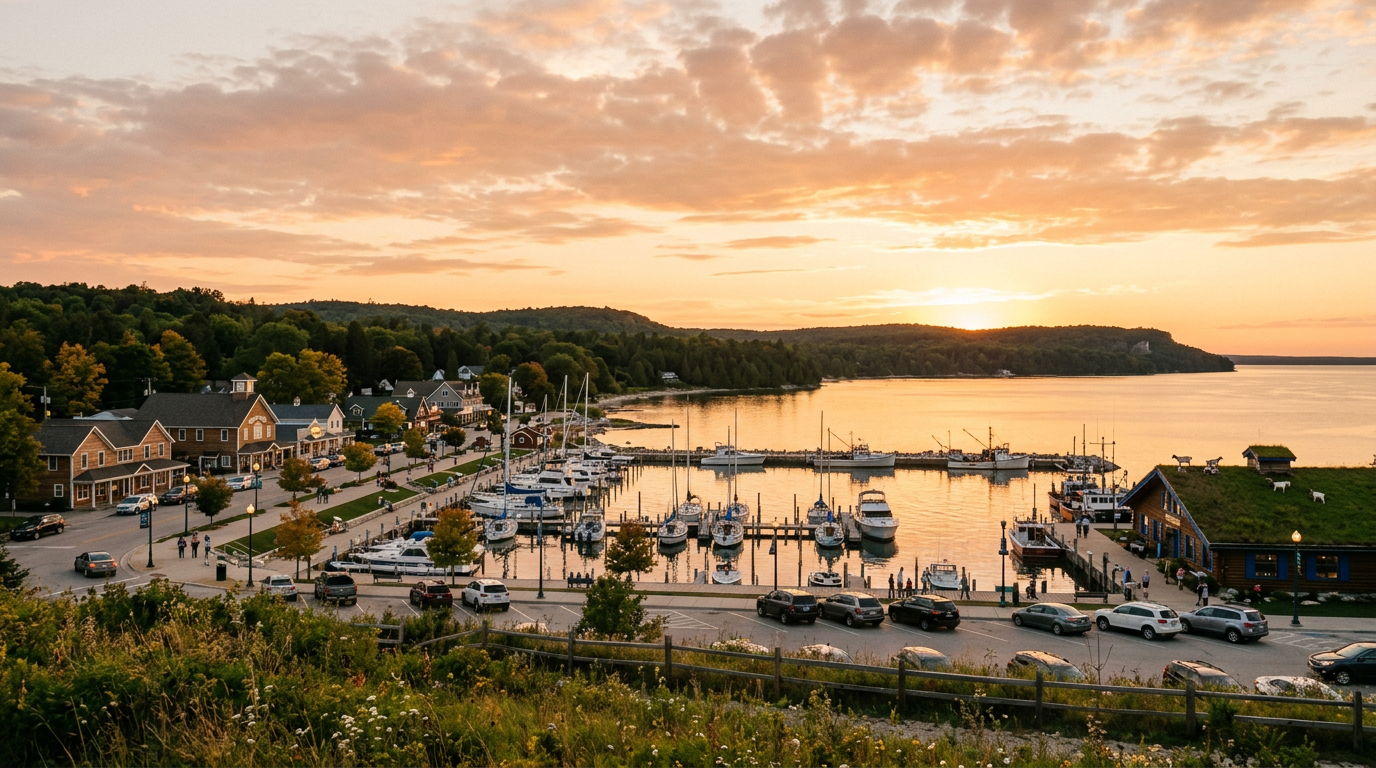 Golden-hour view of Sister Bay