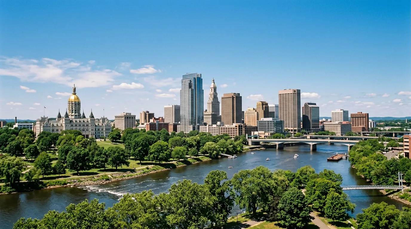 Sunny daytime view of Hartford