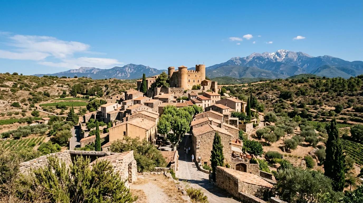 Sunny daytime view of Castelnou
